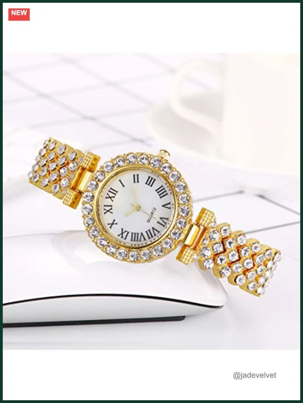 Women's Diamond Wrist Watch Bangle Bracelet Set Quartz Stainless Steel